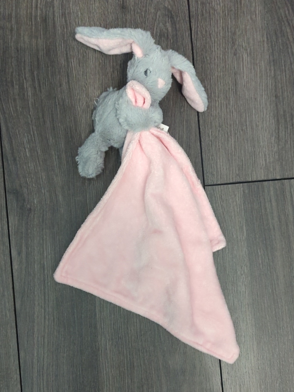 Super Soft Grey Bunny Lovey with Pink Blankie